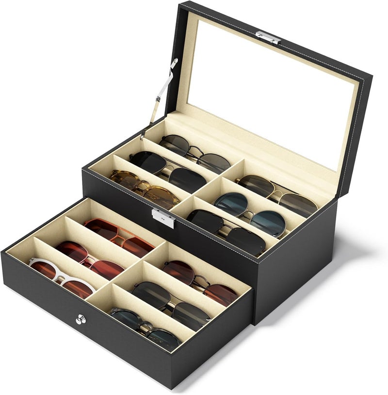 NEWLOOP Store Sunglasses Organizer Multiple Pairs of Glasses Display Case Sunglass Hard Shell Storage Box for Women Men 12/16 Slots - Image 1